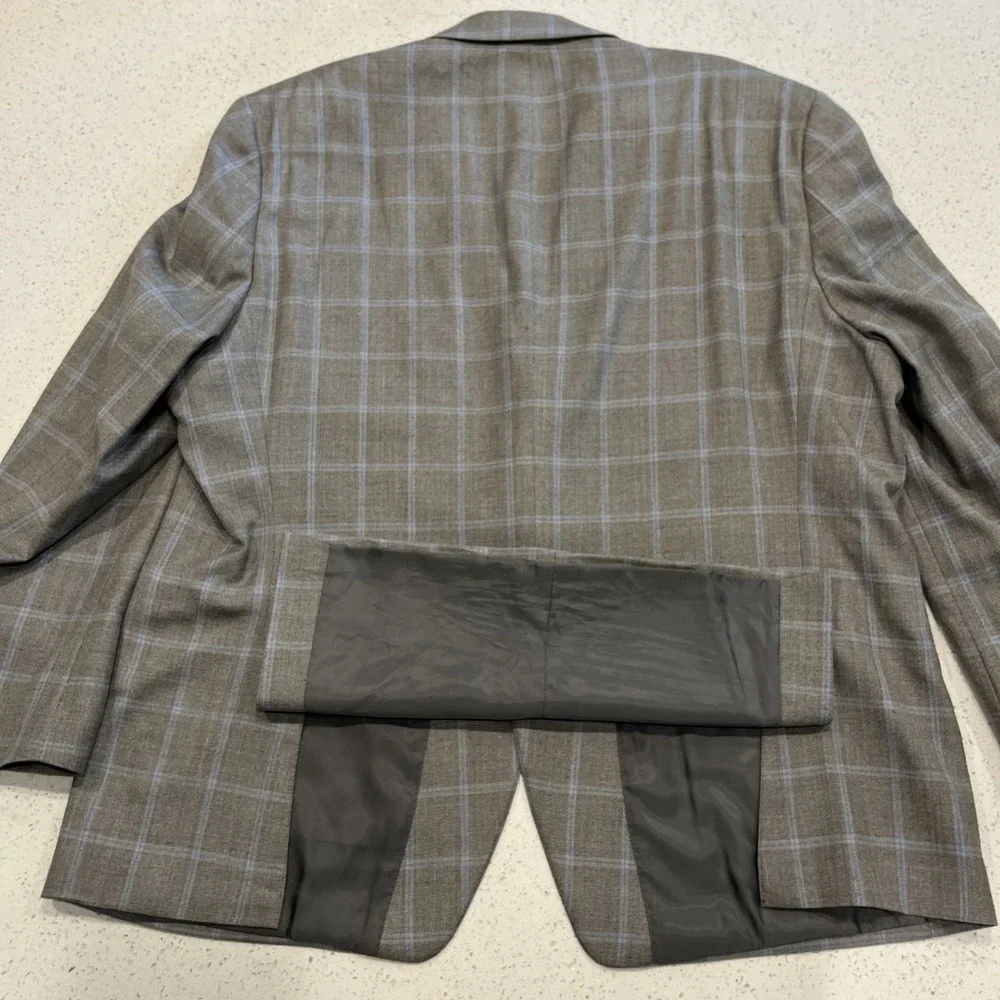 Ralph Lauren Men's Gray Blue Check Blazer 2 Button Silk Wool Blend Size 50R - Picture 11 of 11